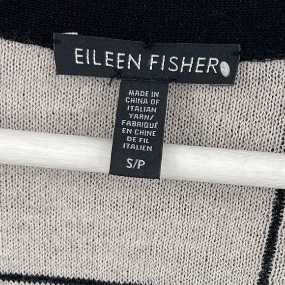 Eileen Fisher Wool Open Front Cardigan Sweater Black Windowpane Size Small - Picture 6 of 8